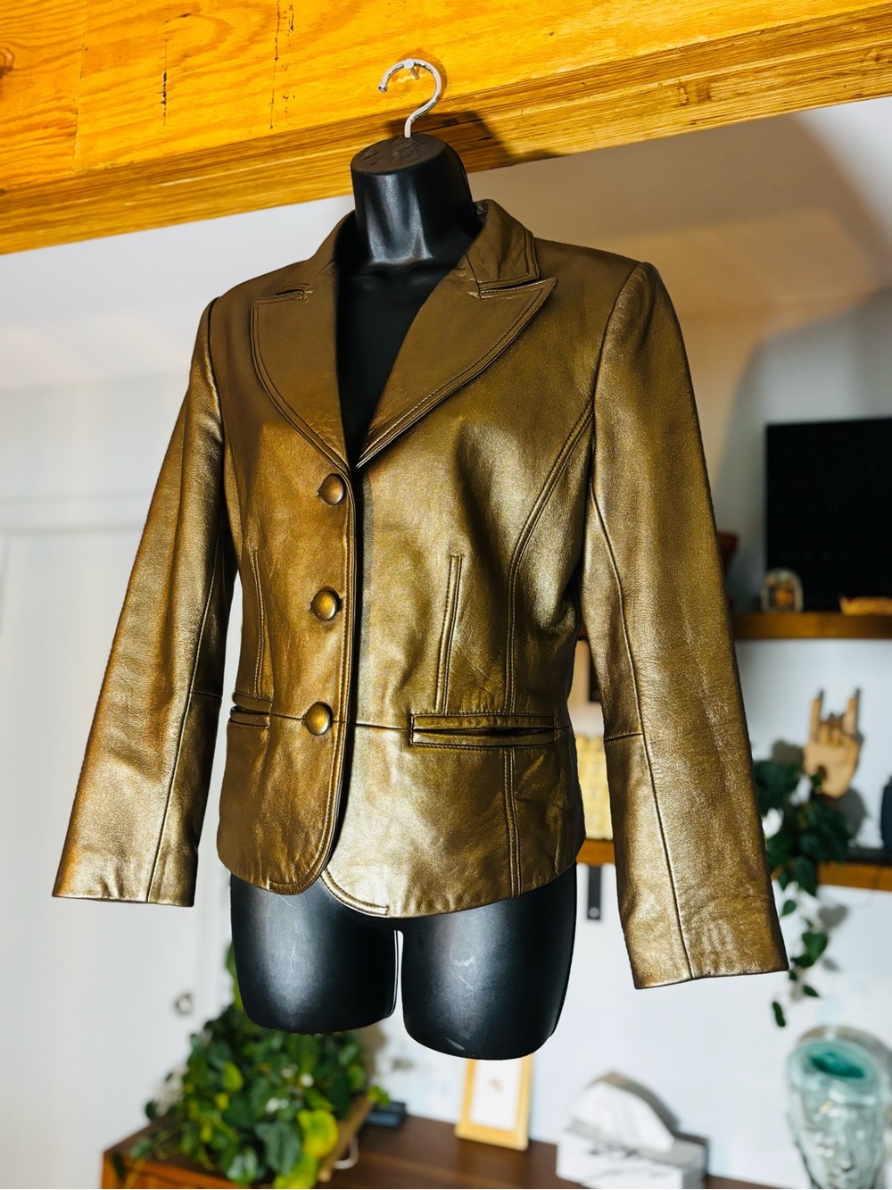 BERNARDO Metallic Bronze Genuine Leather Blazer Jacket - Size PM - EUC